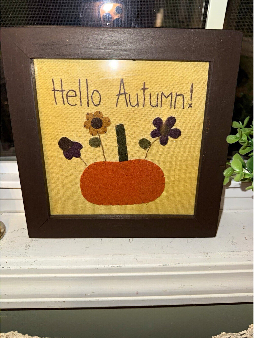 Handmade Framed Wall Sign "Hello Autumn" Fall Decor , country decor